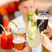 2pcs/5pcs/10pcs Reusable Colored Glass Straws, Bent Design Beverage Straws, Suitable For Cold & Hot Drinks, Milkshakes, Juices, Tea, Coffee, Milk, Wine, Kitchen Supplies, Holiday Parties, Birthday Parties - Multicolor - View 5