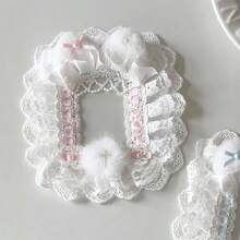 1pc New Cute Lace Photo Card Holder, Stores Small Cards And Tickets, Blue And Pink Colors, Handmade Plush Cat Ear Bow Design, DIY 2D Cartoon Anime Game Character Cosplay Accessories, Idol Fan Supplies, Transparent Pouch Decoration, Lolita Accessories Card Holder - Multicolor - View 2