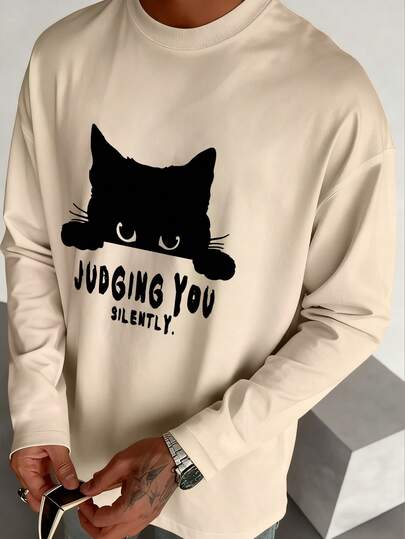 Herren Lässig Einfarbiges Rundhals Langarm T-Shirt, vielseitig für den Herbst