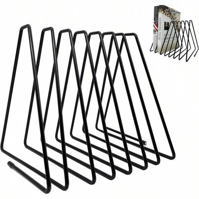 FEIQIAO Adjustable Telescopic Triangle Record Shelf Bookshelf Wire Folder Organizer Sorter Decorative Desktop Book Organizer Magazine Rack Black 7 Grids