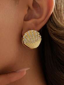 1 Pair Ocean-Themed Earrings, Gold Shell Design Hoop Earrings, Suitable For Daily Wear, Parties, And Summer Vacation Accessories - Shell Earrings - View 7