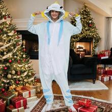Pijama Unisex de Pelo Entero, Carpa Cartoon Azul Claro Capucha Cremallera, Traje Halloween Navidad Pareja, Ropa Dormir Invierno Otoño, Regalo Adultos Hogar - Celeste - Ver 5