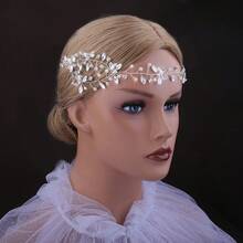 1件手工新娘婚礼水晶水钻编织发箍，伴娘发饰 - 銀色 - 查看 4