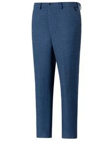 Mens Slim Fit Herringbone Tweed Wool Plaid Trousers Retro Dress Business Suit Pants - Blue - View 4