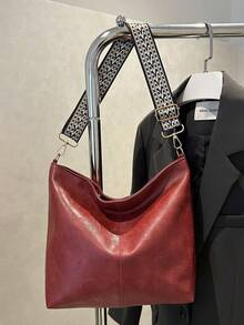 Túi đeo chéo họa tiết hình học, túi messenger dung tích lớn, túi đeo vai phong cách retro dành cho nữ. - Màu Đỏ Sâu - Xem 4