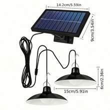 Solar Pendant Light, Solar Hanging Light, Outdoor Solar Powered Strong Floodlight, IP43 Waterproof, Rechargeable Indoor/Outdoor Floodlight, 2 Solar LED Bulbs, With Remote Control, Wall Mounted, Light Sensor, Plastic Sunshade, Garage Lighting, Smooth Pendant Light, Suitable For Walls, Doorways, Sheds, Barns, Garages, Gardens, Courtyards - FT-2309 - Xem 3