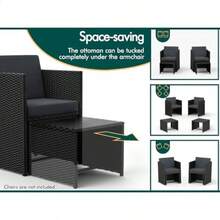 4 PCS PE Wicker Ottomans With 4X Seat Cushions& 4X Cushion Covers 45 X 45x 37cm Outdoor Patio Garden Furniture Set UVResistant Steel Frame