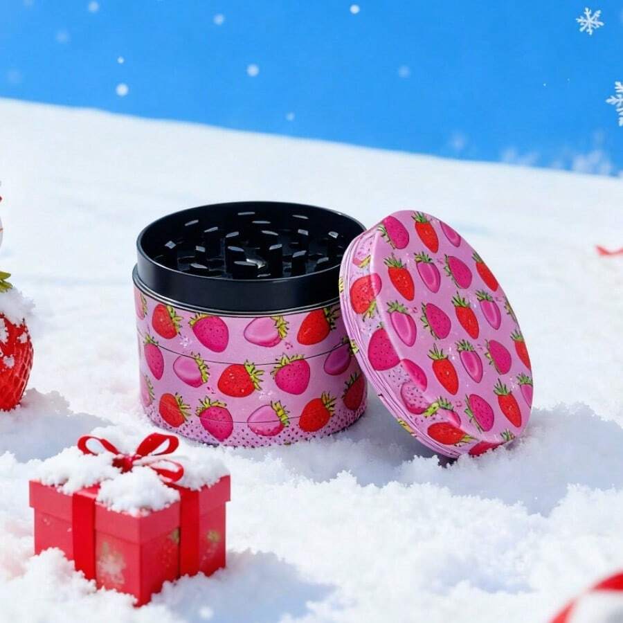Cute Tobacco/Herb Grinder - Pink & Pretty Strawberry/Cherry Metal Grinder, 4-Piece 50MM, Smoking Accessories, For Smokers - 50毫米 - 查看 1
