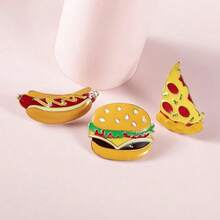 Cute Food Brooch Set Of 3 Pieces - Hamburger, Hot Dog And Pizza Enamel Alloy Pins, With Multiple Design Options, Add Fun Accessories To Your Clothes, Bags And Hats - 3個 - 查看 2