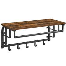 VASAGLE Perchero de Pared, Perchero Colgante con 5 Ganchos Extraíbles, Estante Montado en Pared, Barra de Colgar, para Pasillo, Dormitorio, Sala de Estar, Marrón Rústico y Negro - Marrón - Ver 7