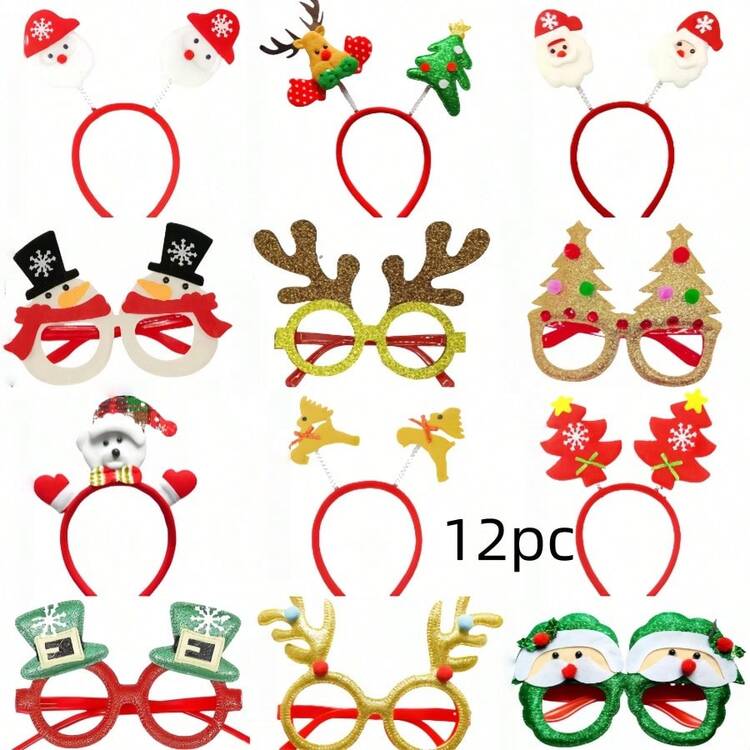 6件/9件/12件圣诞装饰眼镜玩具卡通服装拍照道具小礼物奖品圣诞眼镜 - 彩色 - 查看 20