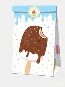 4pcs/1pc Ice Cream & Candy Gift Bags, Kraft Paper Grease-Proof Packaging Bags, Suitable For Party And Gifts, New Year And Valentine's Day Gift Bags (Stickers Random) - Multicolor - View 4