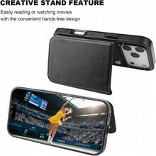 This Wallet Case Is Made For Iphone 17, 16, 15, 14, 13, 12 Pro/Pro Max/Plus/Air And For Samsung For Galaxy S22, S23, S24, S25 Plus/Ultra  It Includes A Card Holder, Is Made From Faux Leather, Has A Kickstand, Card Slots, A Double Magnetic Clasp - 黑色 - 查看 5