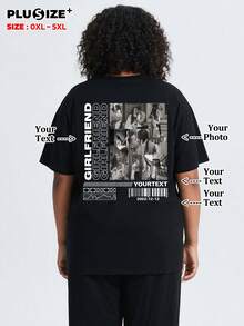 Customized Plus Size Round Neck Pet Memorial T-Shirt, Can Print Dog And Cat Patterns, Women's Casual T-Shirt - Can Add Your Photos (Selfie/Photo/Friend Photo/Lover Photo/Boyfriend Photo/Couple Logo/Boyfriend Custom). You Can Also Customize T-Shirts With Text To Celebrate Father's Day And Mother's Day. - Black - View 1
