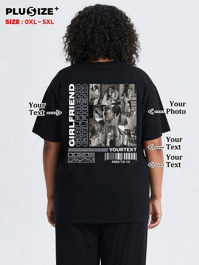 Customized Plus Size Round Neck Pet Memorial T-Shirt, Can Print Dog And Cat Patterns, Women's Casual T-Shirt - Can Add Your Photos (Selfie/Photo/Friend Photo/Lover Photo/Boyfriend Photo/Couple Logo/Boyfriend Custom). You Can Also Customize T-Shirts With Text To Celebrate Father's Day And Mother's Day.