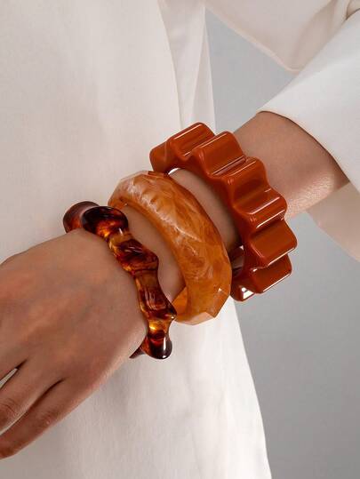 1 Pc Oversized Chunky Tortoise Resin Bangle - Stackable Acrylic Cuff Bracelets - Fashionable Exaggerated Arm Band For Women