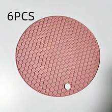 6pcs High Temperature Resistant Silicone Placemats, Good Insulation, Anti-Scald Coasters, Unique Honeycomb Design With Excellent Heat Dissipation, Prevent Damage To Tabletop, Fashionable And Elegant Appearance - Mixing Colors - View 9