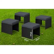 4 PCS PE Wicker Ottomans With 4X Seat Cushions& 4X Cushion Covers 45 X 45x 37cm Outdoor Patio Garden Furniture Set UVResistant Steel Frame