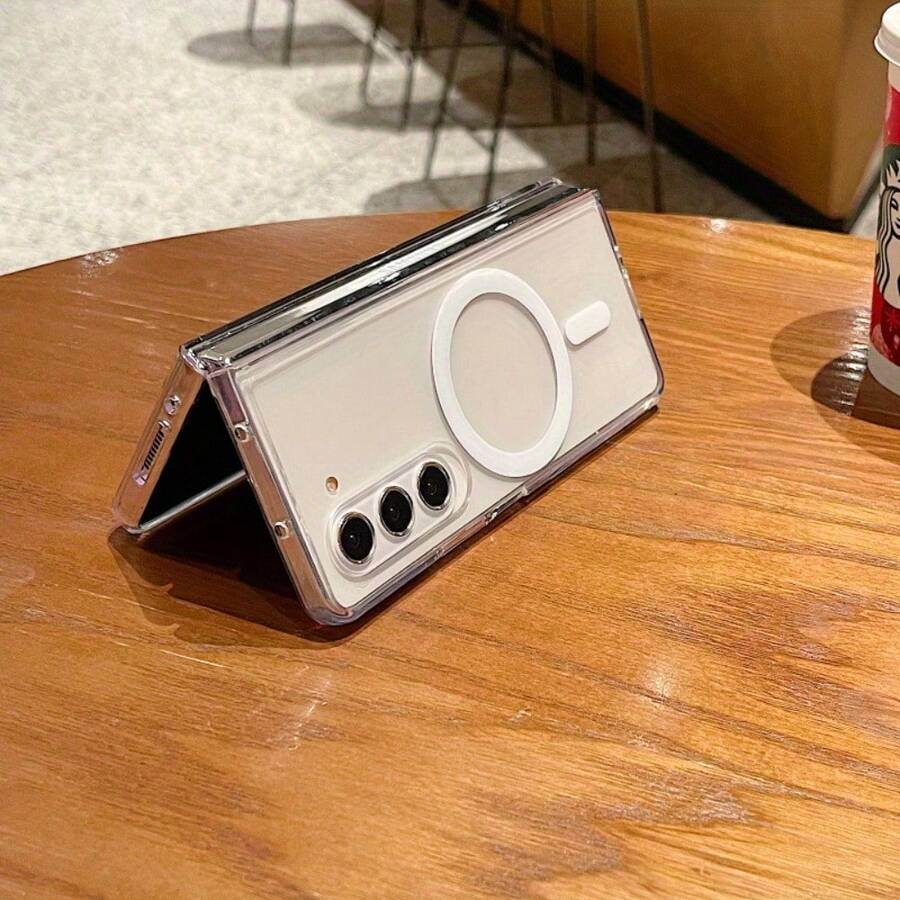 Suitable For  Z Fold 7 6 Z Fold 5 Z Fold 4 Z Fold 3 Luxury Folding Transparent Protective Case Magnetic Wireless Charging Shockproof Back Cover, Foldable Phone Case, Minimalist Cover, High-Quality Cover, Durable Material, Smartphone Users,  Users - Trong sáng - Xem 1
