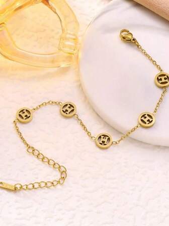 优雅小众设计字母H手链，女士时尚百搭钛钢饰品