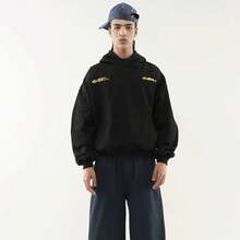 Heavyweight Plus Size Black Hoodie - Unisex Street Style, Eye-Catching White SCUFFERS Pattern Print And Urban Aesthetic Design, Comfortable Loose Fit, Machine Washable, Suitable For Fitness And Daily Casual Wear, Fashion Statement, Everyday Versatile Cute Sweatshirt, Men's Style, Hooded Style, Soft Material, Durable Fabric, Suitable For Youth - màu đen - Xem 4