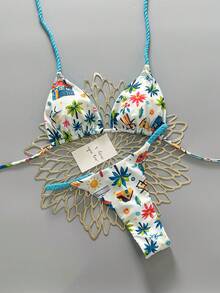 Swim 2-Pieces Tropical Print Casual Cute Elegant Sexy Bohemian Sash Bikini Beach Vacation Spring And Summer Season Women's Set Beach Wear