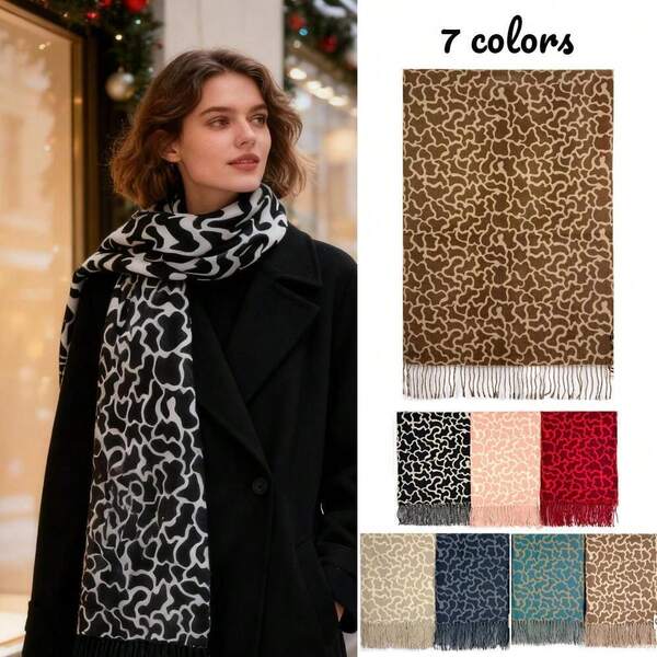 Vintage-Schal mit Leopardenmuster für Damen – Eleganter Fransenschal, weich und warm, ideal für Herbst und Winter, perfekt für Reisen und als Weihnachtsgeschenk für Damen.