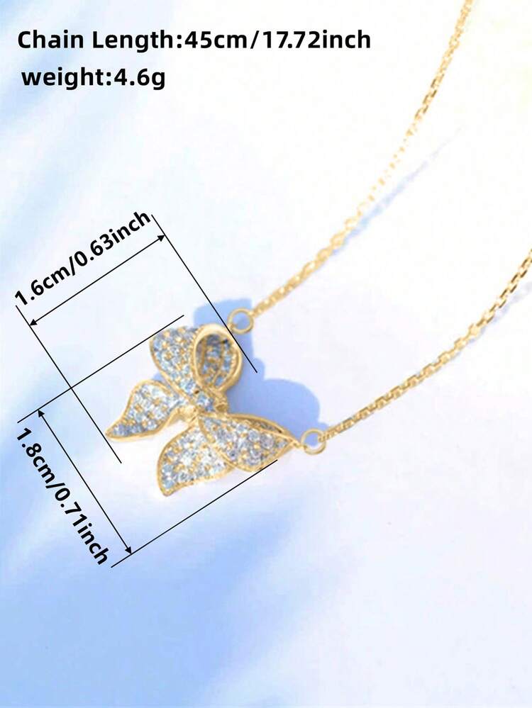 1 chiếc mặt dây chuyền hình nơ đính đá Cubic Zirconia, món quà trang sức thời trang dành cho các cô gái tuổi teen. - Vàng - Xem 3