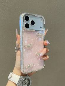 Funda de teléfono de cobertura total con cristales brillantes y nácar, compatible con iPhone 17/17 Pro/17 Air/17 Pro Max, 16/15/14/13/12/11 Pro Max Plus, con lazo 3D brillante y cubierta trasera transparente
