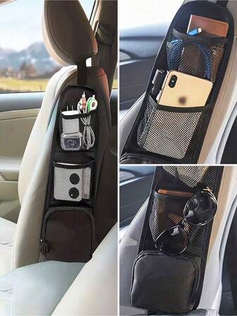 1 st svart förvaringsväska för bilbarnstol, hängande bilorganisatör med flera fickor, sidofackhållare för telefon, dryck, resetillbehör, solskydd, universal passform för baksätet med stora fack med dragkedja och snabbåtkomliga nätfickor för pendlare, föräldrar, barn, bilresor, picknick, camping, skolresor och presentidéer, weekendresor, organisering, interiörskydd, enkel installation, inga verktyg, kompakt, snygg, praktisk