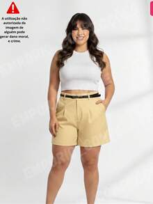 Tailored Plus Size Shorts With Elegant Belt For Summer - Yellow - View 2