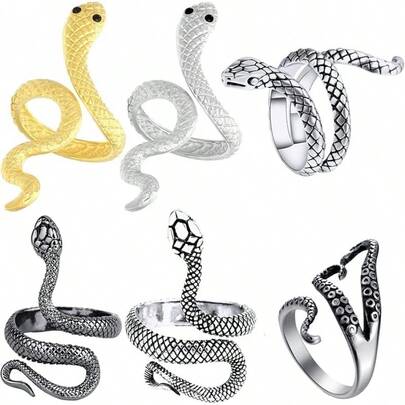 Juego de anillos de nudillos de pulpo de serpiente, anillos apilables simples para mujeres, niñas y hombres, anillos midi bohemios de cristal retro vintage, anillos de dedo para declarar