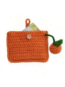 1pc Handmade Knitted Cute Orange & Strawberry Coin Purse, Card Holder, Earphone Case, Small Bag, Wallet & Card Holder Passport Cover Passport Holder Passport Case For Travel Lightweight Waterproof Travel Accessories Cruise Essentials Vacation Essentials For Men Women - Multicolor - View 9