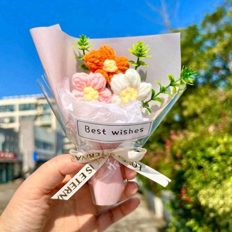Nuevo ramo de flores artificiales de vida eterna en miniatura, un regalo pequeño ideal para el Día de la Mujer, cumpleaños, flores artificiales conmemorativas - Multicolor - Añade 4