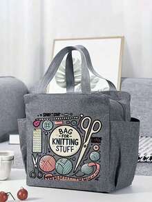 Large Capacity Woven Storage Bag - Zipper Design, Machine Washable Polyester Fabric Bag, Suitable For Knitting, Crocheting, Weaving - Perfect Gift For Knitting Enthusiasts (Red), Patterned Tote Bag, Secure Zipper Closure, Lunch Bag, Women's Lunch Bag, School Lunch Box, Travel Portable Insulated Lunch Bag - Multicolor - View 4