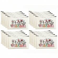 Preppy Style 1/5/10-Pack Canvas Cosmetic Cases For Teachers – Portable Zippered Pouches For Makeup, Stationery, Jewelry Storage – Teacher Life & Survival Kit Printed Designs – Hand-Washable, Multi-Purpose Gift Bags For School, Home – Ideal For Teacher Appreciation, Back To School, Graduation, Thanksgiving, Christmas Gifts Makeup Bag Make Up Bag Makeup Pouch Cosmetic Bag Toiletry Bag Wash Bag Travel Essential Cruise Essentials Vacation Essentials For Men Women - Beige - View 10
