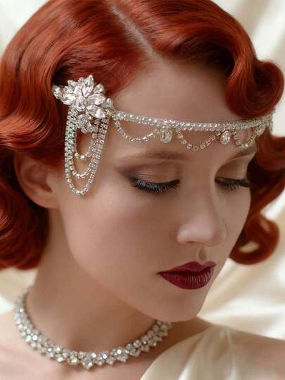 Retro Crystal Headband Jessica 1920s Wedding Headpiece; Mardi Gras Dart Headpiece; 2026 Women' Floral Head Chain, Elegant Music Festival. Dinner Party Fashion Match.1920s Vintage Black Hairband; Hair Accessory For Women; Bridal Headpiece; Hair Accessory.