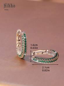 Hihho 1 Pair Luxury European Style Zirconia Decorated Silver-Tone Charm Hoop Earrings, Suitable For Women's Daily Wear And Holiday Gifts, Green Earrings - Green - View 4