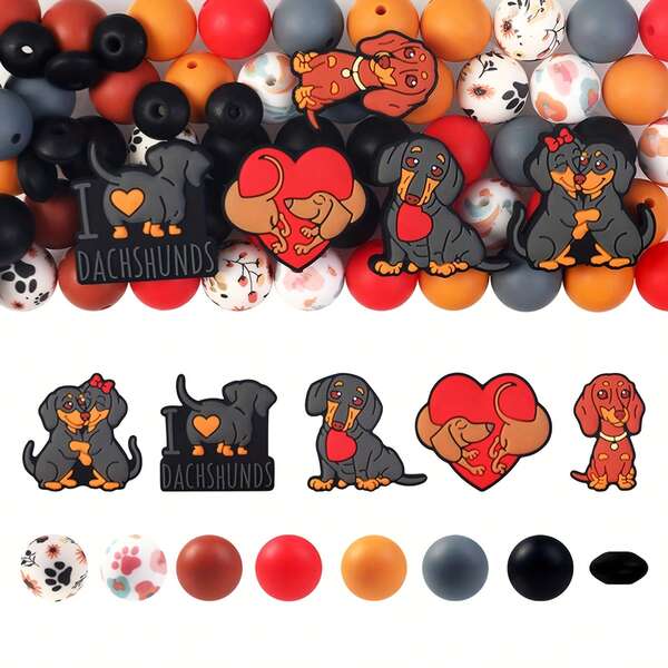 10/25/28/70 piezas Cuentas de silicona con tema de Dachshund, cuentas focales de silicona con diseño de perro y cuentas redondas impresas de 15 mm, para hacer llaveros, cordones, bolígrafos, cuentas focales y accesorios, accesorios para llaveros, decoraciones de cuentas de colores, decoraciones para bolígrafos, accesorios hechos a mano, diseño divertido, cuentas con tema animal, silicona duradera, para aficionados a la artesanía, diseñadores de accesorios