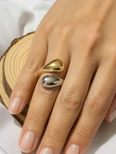 1 peça anel feminino formato gota ajustável regulável aberto mix de banho elegante contemporâneo dourado e prata