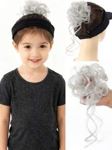 1个儿童发髻接发假发圈合成儿童假发女孩花朵头饰假发弹力橡皮筋发髻发髻儿童假发发饰 - 彩色 - 查看 13