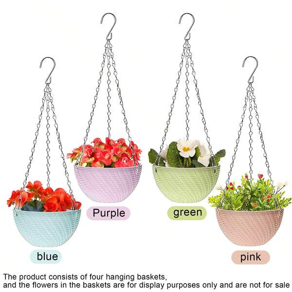 1pc/4pcs 6-Inch No-Drill Hanging Planter Pots, European Minimalist Style, Purple/Green/Pink/Blue, Thick Chain Anti-Slip, Weather-Resistant, Durable, Suitable For Hotel/Homestay/Garden Store Indoor/Outdoor Balcony, Planting Ivy, Succulents, Eucalyptus