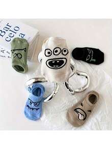 10 PIEZAS/5 pares de calcetines invisibles de corte bajo y cómodos para mujer, calcetines con patrones de dibujos animados lindos e interesantes, que agregan diversión a tu uso diario, calcetines de poliéster, aptos para uso en primavera y verano, lavables a máquina - Multicolor - Ver 6