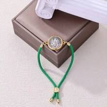 1pc Women's Woven Bracelet With A Red Rope Medal And Adjustable Bracelet - Green - View 3