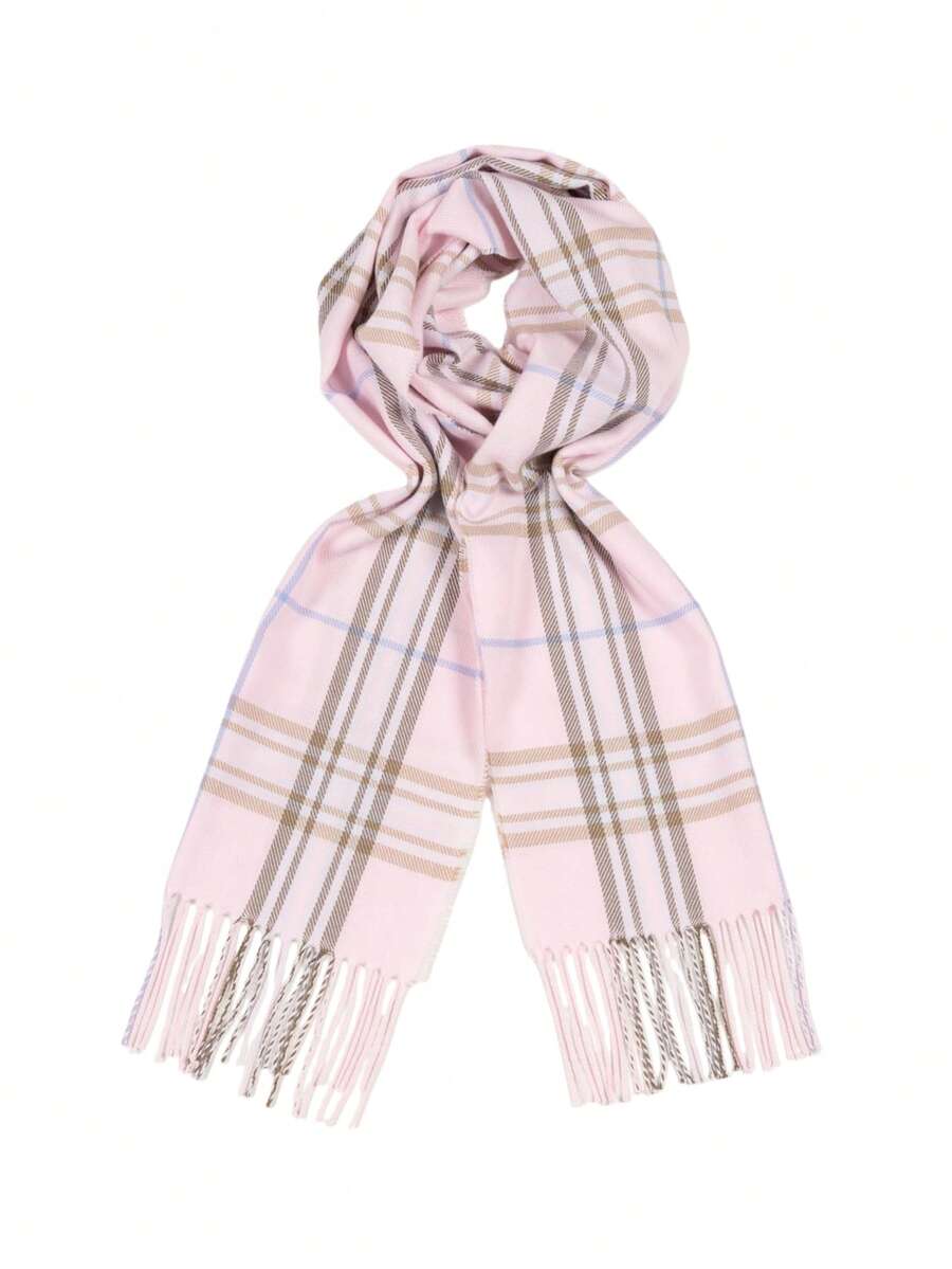 1pc Plaid Knitted Fringed Scarf, Multi-Color Patchwork, Unisex Warm Neck Warmer & Blanket, Suitable For Spring, Autumn And Winter Men Accessories