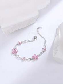 1pc Cherry Blossom Pink Crystal Bracelet, Suitable For Daily Wear - Pink - View 2