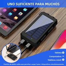Batería externa solar de respaldo GOOD de 20000 mAh: cargador portátil impermeable IP65 con linterna LED, imprescindible para acampar y actividades al aire libre. - Negro - Ver 7