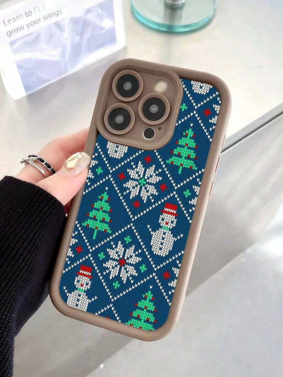 Muérdago Muñeco de nieve Árbol Patrón Teléfono 17 16 16e 15 14 13 12 11 Pro Plus, S25/S24/S23/S22/FE/Ultra, TPU Y2K Soft Cover, Casos a juego, Cover Android, Fundas Para, Cover De, Rojo Rosa Negro Blanco Casos - Café integral - Ver 1