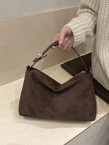 1pc Women's New Crescent Moon Handbag, Fashionable Minimalist Suede Tote Bag, Suitable For Dates, Gifts, Commuting, Shopping