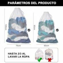Bolsa de lavandería de Malla Resistente con Cordón 4 Unidades 2 90 x 60CM y 2 76 x 100CM Organizador Bolsa de Lavandería Resistente Pero Ligera Apta para Viajes Campamento Tela Sucia - blanco - Ver 3